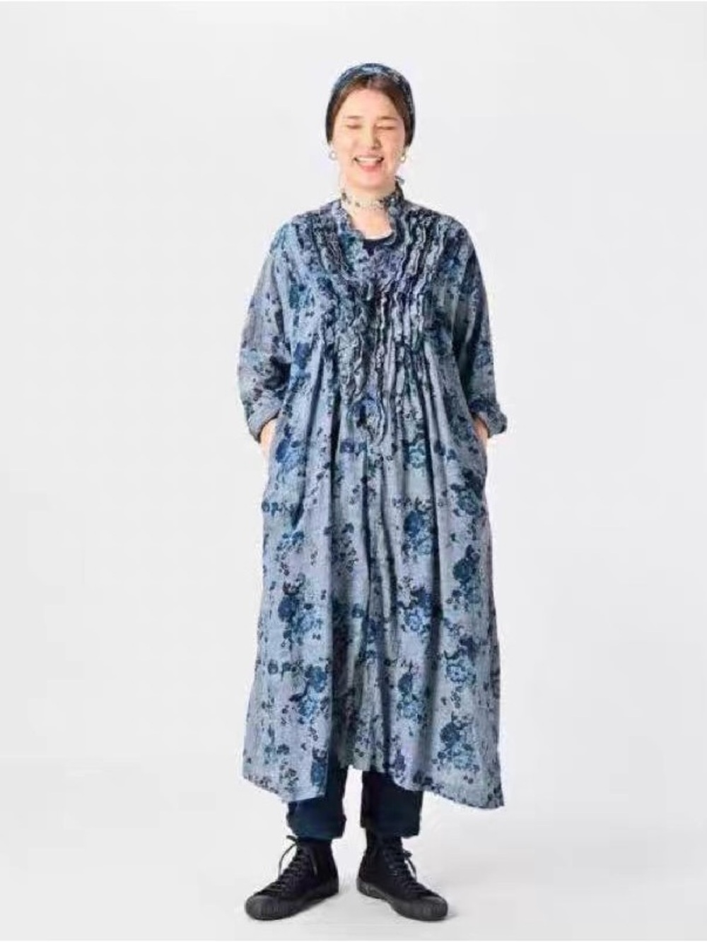 45R Blue Floral Long-Sleeve dress